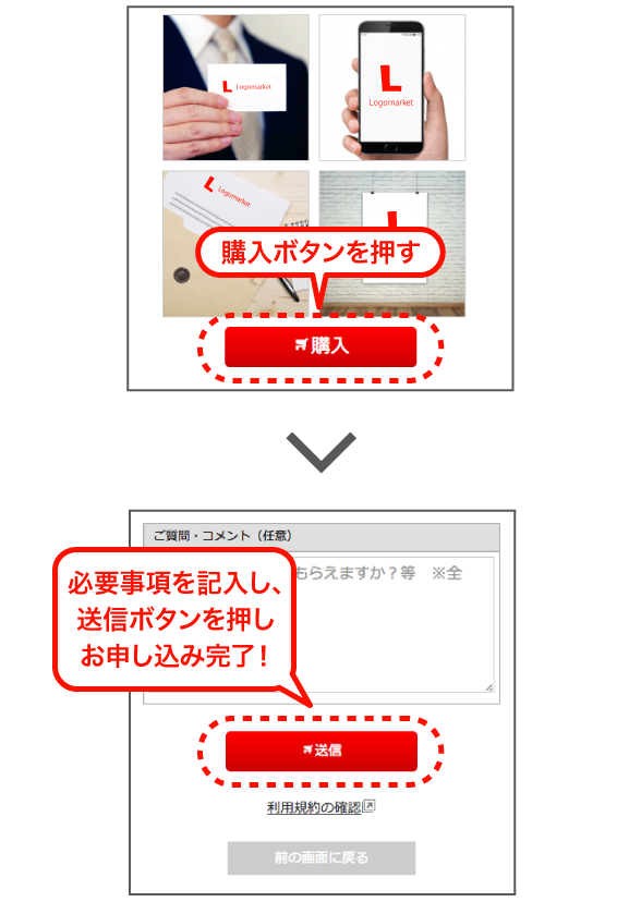 購入ボタンを押す 必要事項を記入し、送信ボタンを押しお申し込み完了!