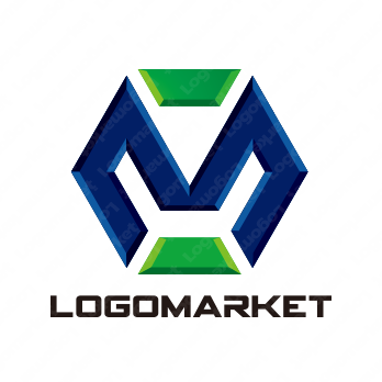 Mと六角形と立体のロゴ