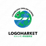 カメレオンと地球とキャラクターのロゴ