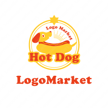 犬とホットドッグとキャラクターのロゴ