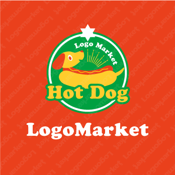 犬とホットドッグとキャラクターのロゴ
