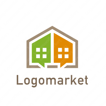 二世帯住宅と家と吹き出しのロゴ