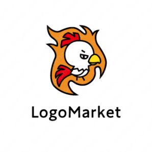 ロゴ作成デザインです 絵描き処 加賀里屋炎の鶏ニワトリをイメージしたロゴマークです