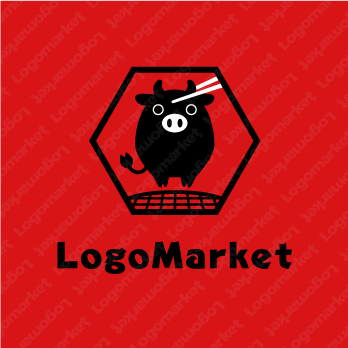 牛と焼肉とキャラクターのロゴ