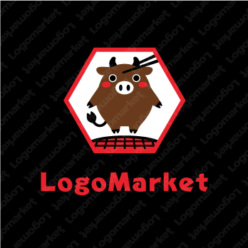 牛と焼肉とキャラクターのロゴ