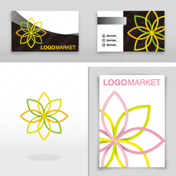 花とシンプルとフラットラインのロゴ