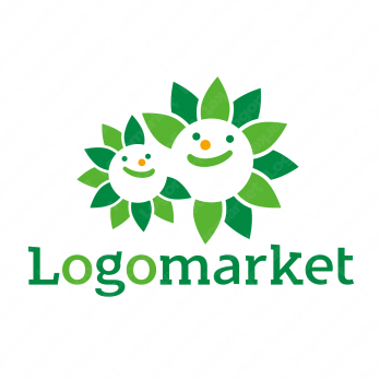 緑と葉とキャラクターのロゴ