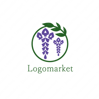 藤の花と円と紫のロゴ