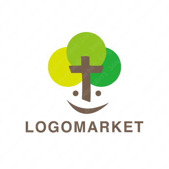 ユニークと木と笑顔のロゴ