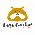 柴犬とキャラクターと筆文字のロゴ
