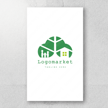 木と家と家族のロゴ