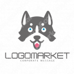 シベリアンハスキーと犬と正面顔のロゴ