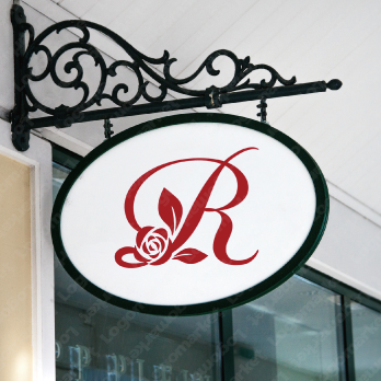 葉とバラと「R」のロゴ