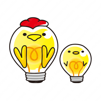 ひよことニワトリと電球のロゴ
