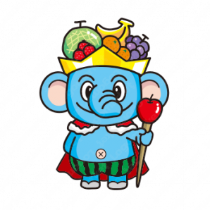 キャラクターデザインです シンプルワークスのフルーツ王 ゾウ 王様 くだもの をイメージしたキャラクターです キャラクターデザインです シンプルワークスのフルーツ王 ゾウ 王様 くだもの をイメージしたキャラクターです