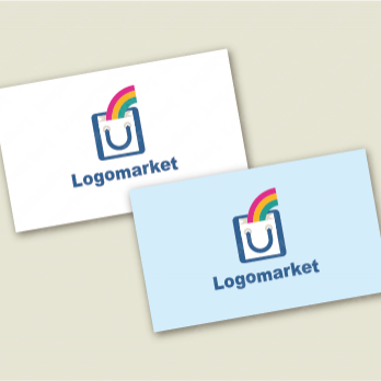 虹とショッピングバックとオンラインショップのロゴ
