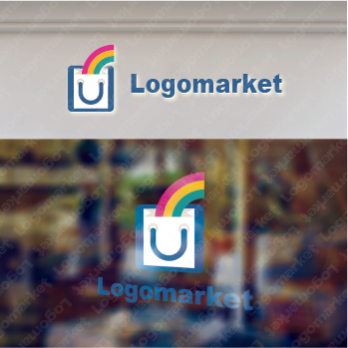 虹とショッピングバックとオンラインショップのロゴ