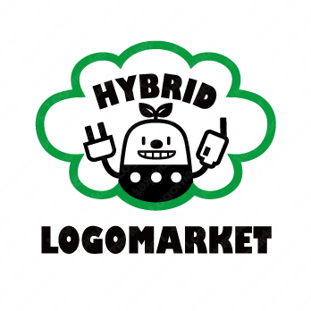 ハイブリッドカーとハイブリッド車とキャラクターのロゴ