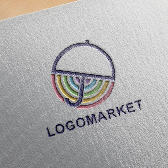 虹と傘と円のロゴ