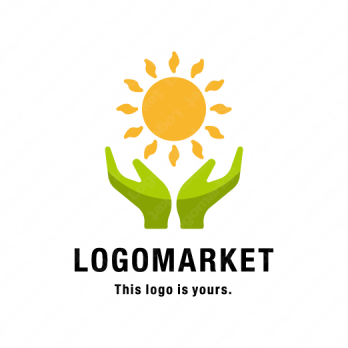 太陽と手と成長のロゴ