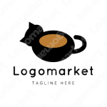 コーヒーカップとお茶と猫のロゴ