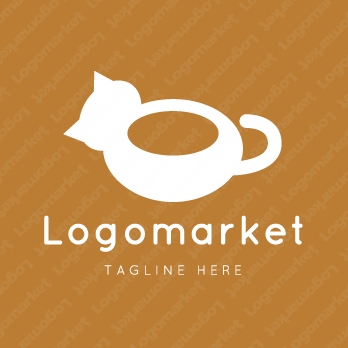 コーヒーカップとお茶と猫のロゴ