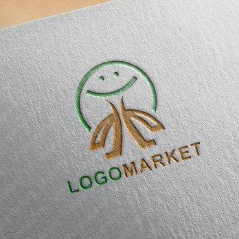 木と笑顔とキャラクターのロゴ