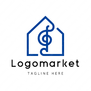 ト音記号と音楽と家のロゴ