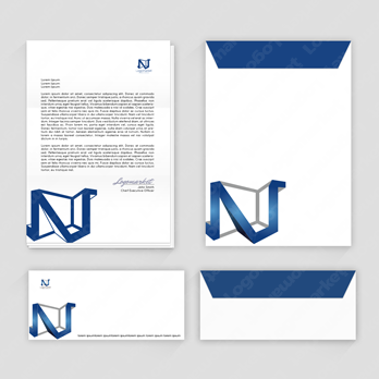 Nと立体的と建物のロゴ