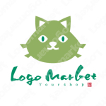 猫と正面顔と筆文字のロゴ