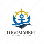 錨と操舵輪と海のロゴ