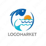 海と魚と波のロゴ