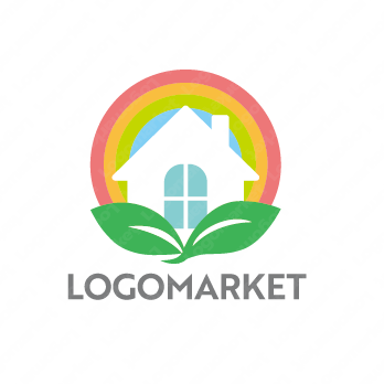 家と虹と葉のロゴ