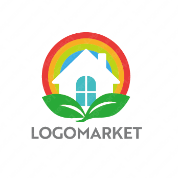 家と虹と葉のロゴ