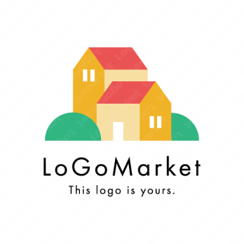 家と調和と緑のロゴ