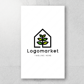 植物と葉と家のロゴ