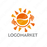 太陽とダンベルとトレーニングのロゴ