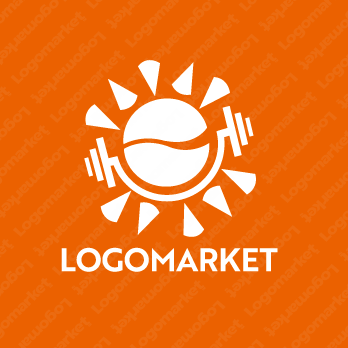 太陽とダンベルとトレーニングのロゴ