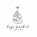 家と花瓶と一輪の花のロゴ