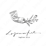 絵の具と花と手書きのロゴ