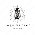 ランタンとキャンプと焚き火のロゴ