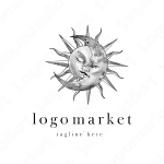 三日月と太陽と手書きのロゴ