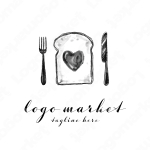 パンとカトラリーと手書きのロゴ