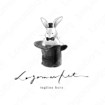 うさぎと帽子と手書きのロゴ