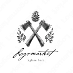 斧と松ぼっくりと手書きのロゴ