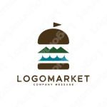 ハンバーガーと海と山のロゴ