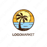 ヤシの木と浜辺とハワイのロゴ