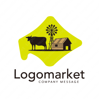 北海道と牧場と牛のロゴ