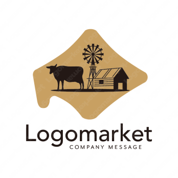 北海道と牧場と牛のロゴ
