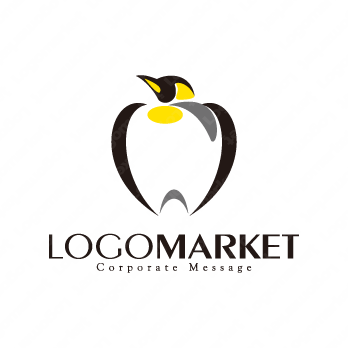 コウテイペンギンと動物とシンプルデンタルのロゴ